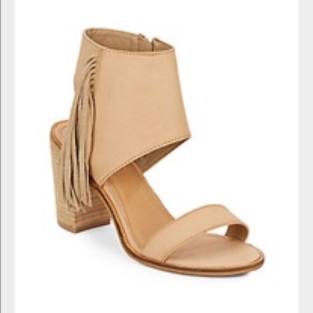 EUC Catherine Malandrino tan fringe wedge